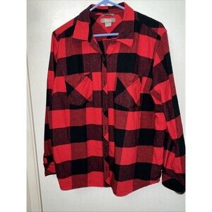 Natural Reflections Men's  Red And Black Buffalo Plaid Button Up Flannel SZ XL